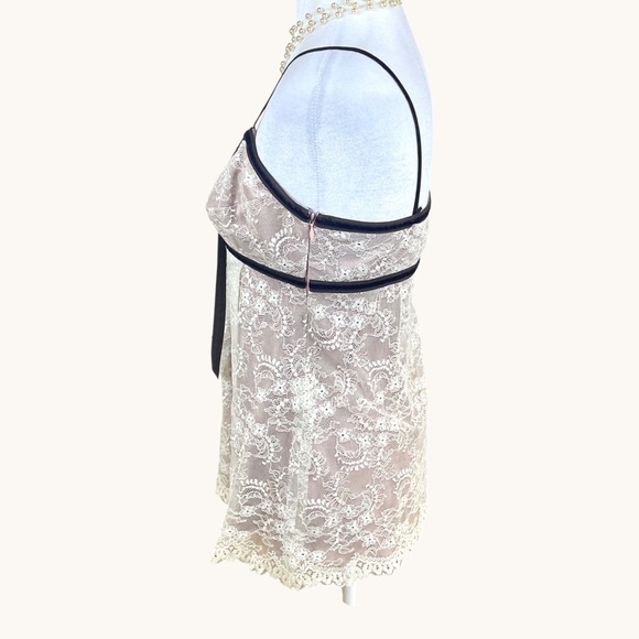 Robert Rodriguez Lingerie Top Chemise Pink Lace Brown Velvet Ribbon (8) - Picture 2 of 7